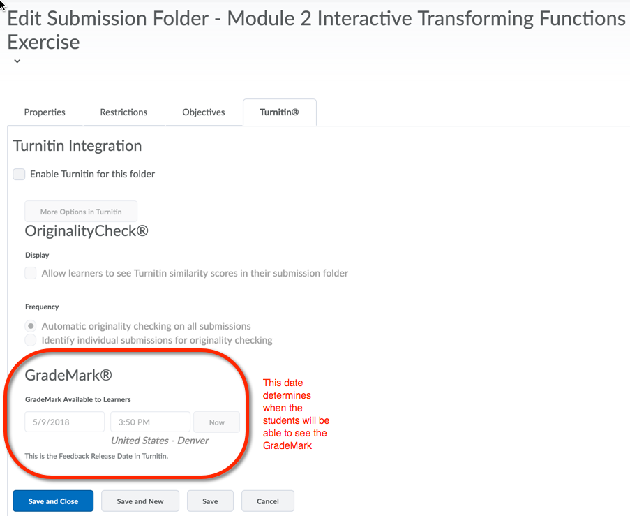 TII More Options Settings, GradeMark date