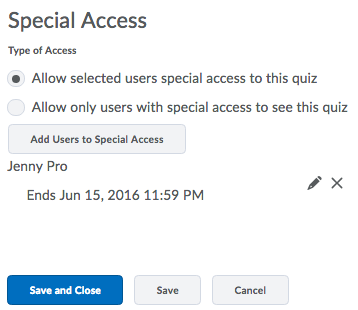 Quizzes Special Access