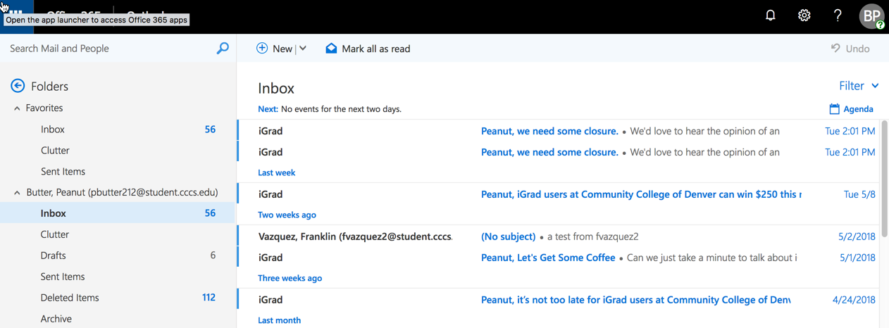 Office365 mail interface