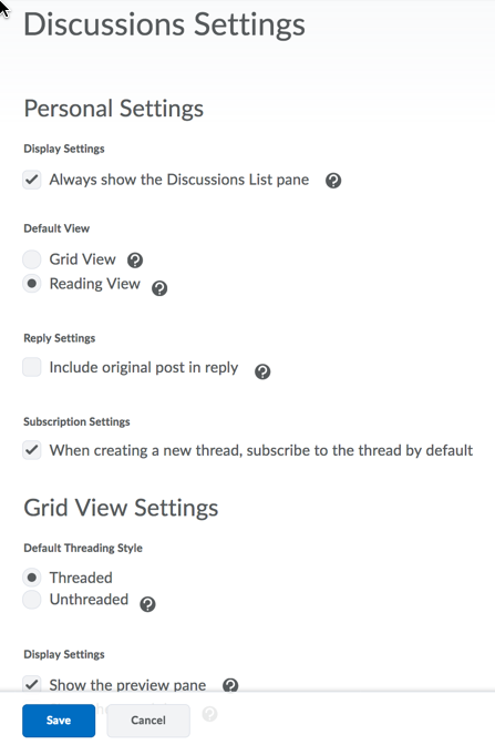 Discussion Settings View