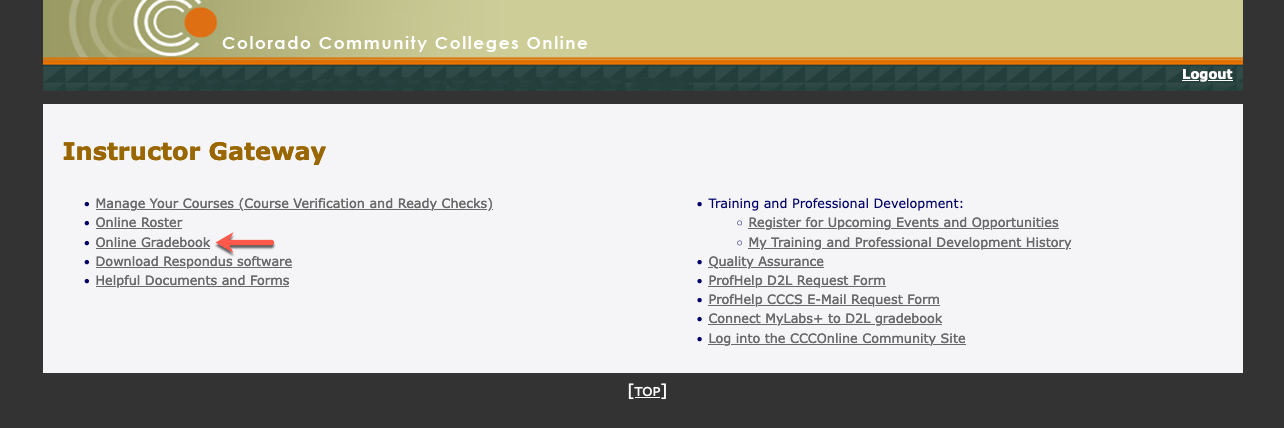 Instructor Gateway Online Gradebook