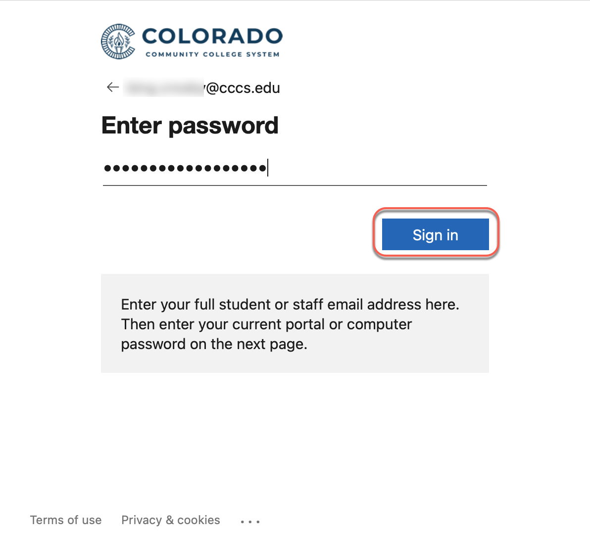 CCCS Microsoft 365 password login