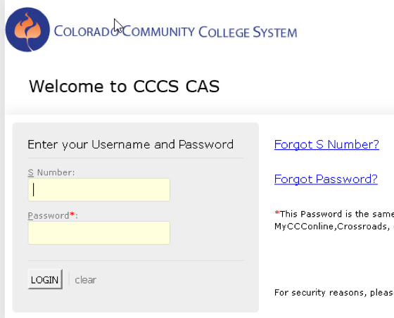 CCCS CAS Login page