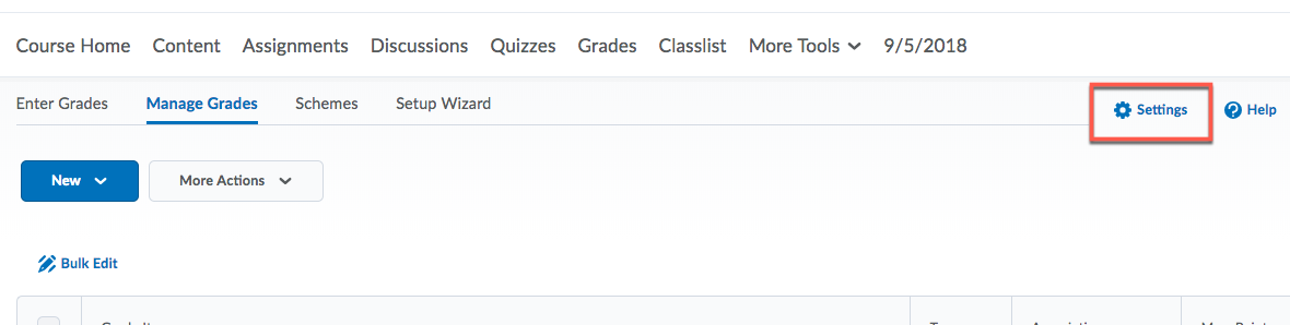 D2L Grades Settings