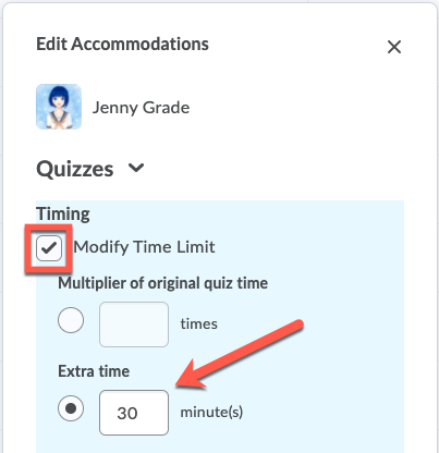 D2L Accommodations Extra Time