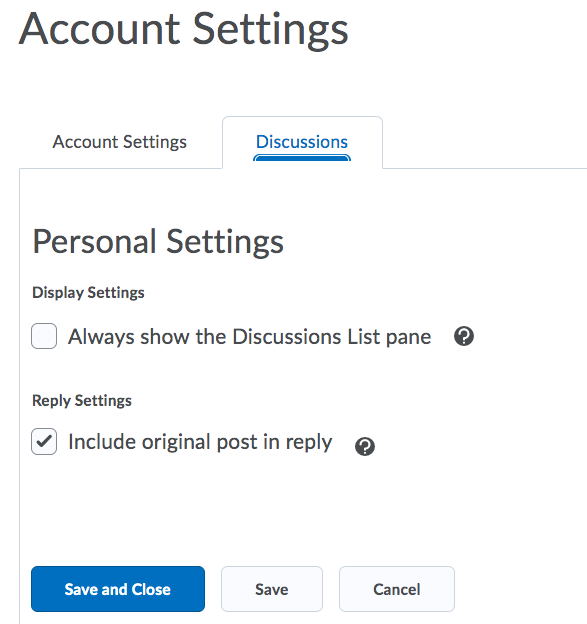 D2L Account Settings Discussions