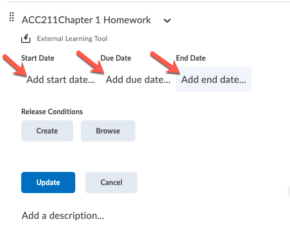 d2l add dates to content item