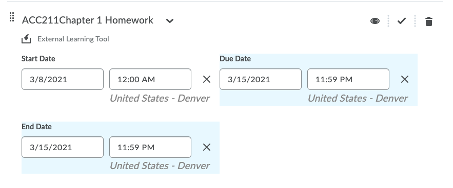 D2L Dates added to content item