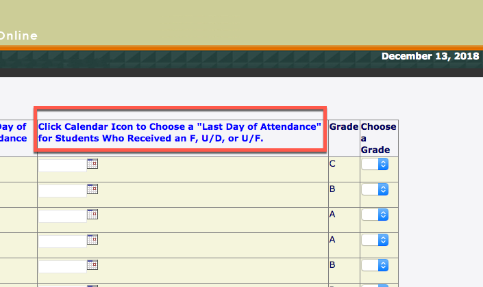 Faculty Gateway-Choose Last Day of Attendance