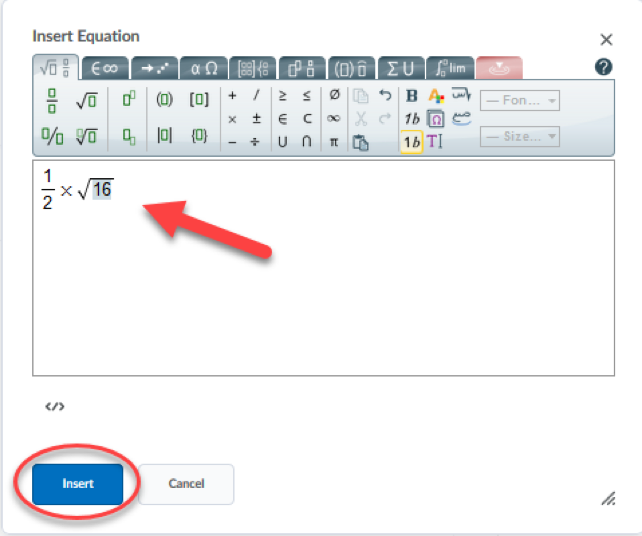 D2L Quiz-Insert Equation