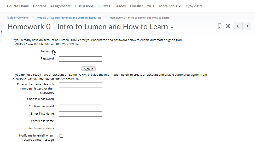 Lumen OHM login window