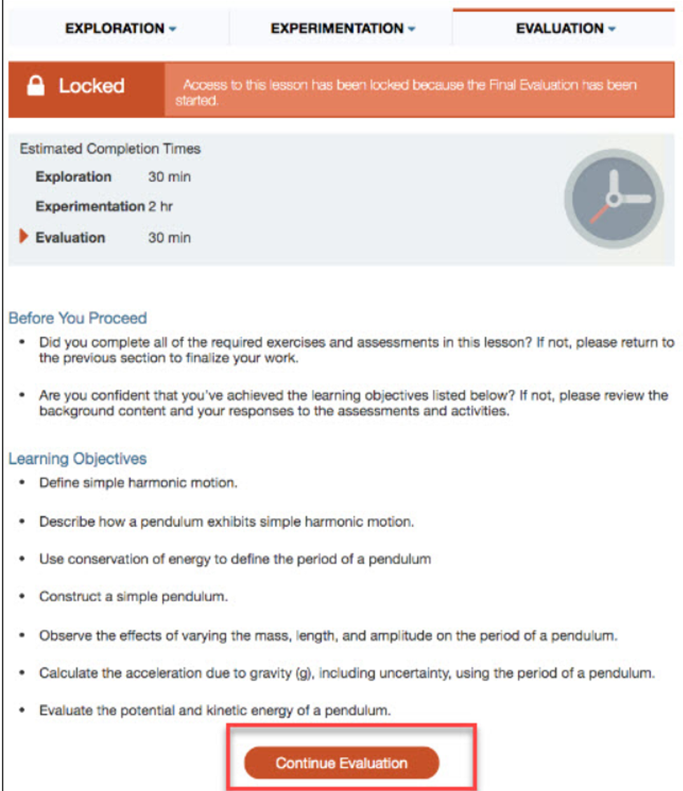 HOL Lock message Continue Evaluation