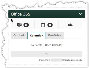 Office365 widget with calendar pane expanded