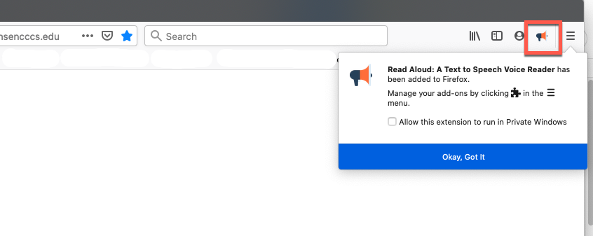Firefox with Read Aloud extension