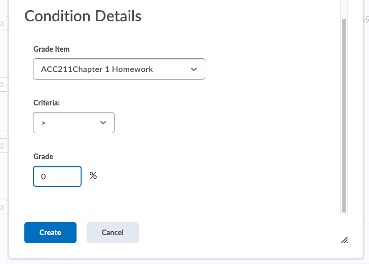 D2L grades release condition greater than zero