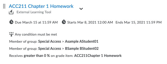 D2L release conditions on content item