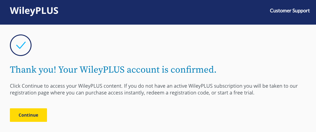 Wiley student account confirmation
