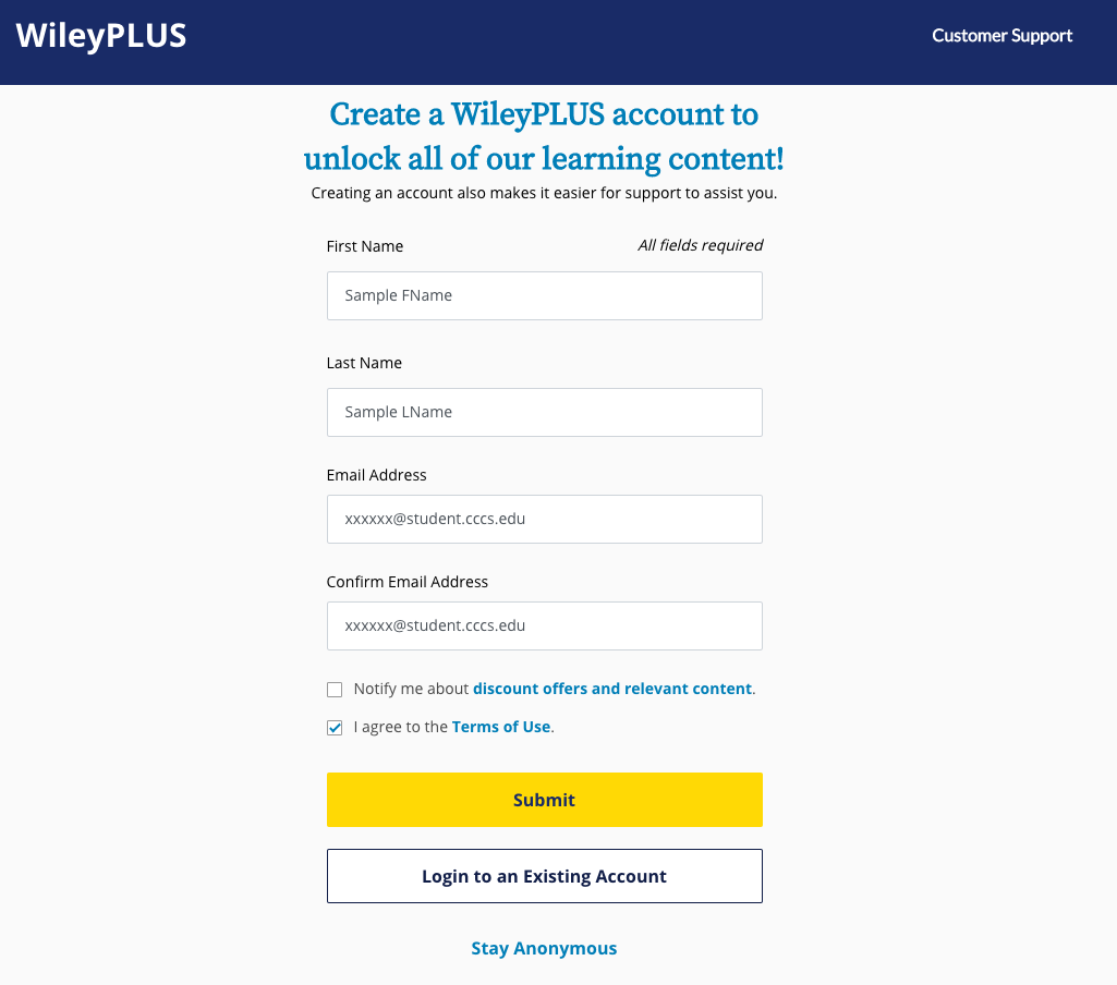 Wiley student create account