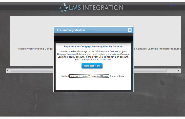 Cengage Instructor Registration window