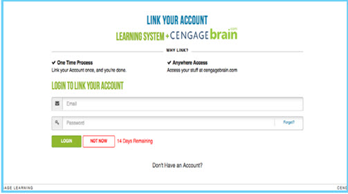 Link Your Account Cengage Brain window