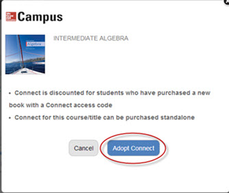 McGraw Hill Campus Adopt Connect Window