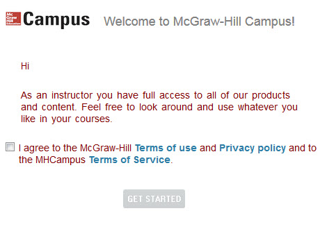 McGraw-Hill Welcome window