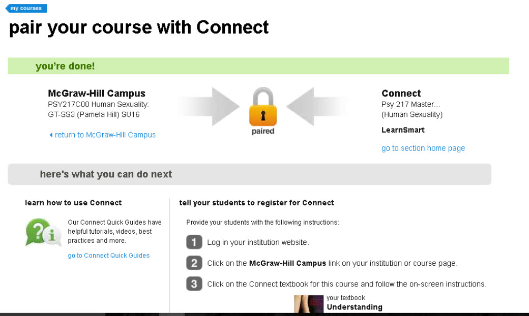 McGraw-Hill pair your course confirmation window