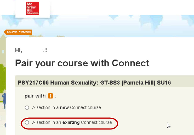 McGraw hill Pair your course with Connect window
