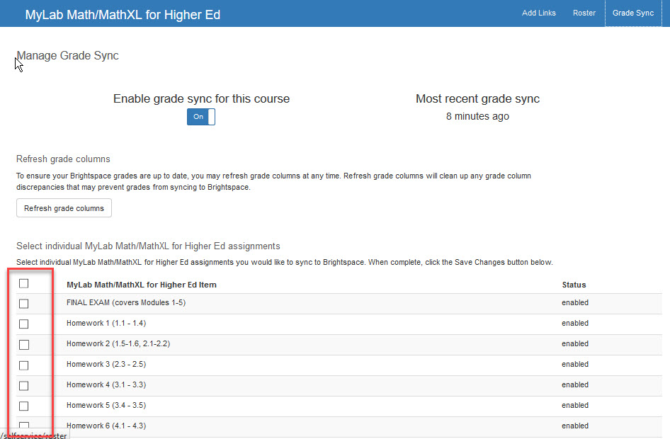 Manage Grades Window