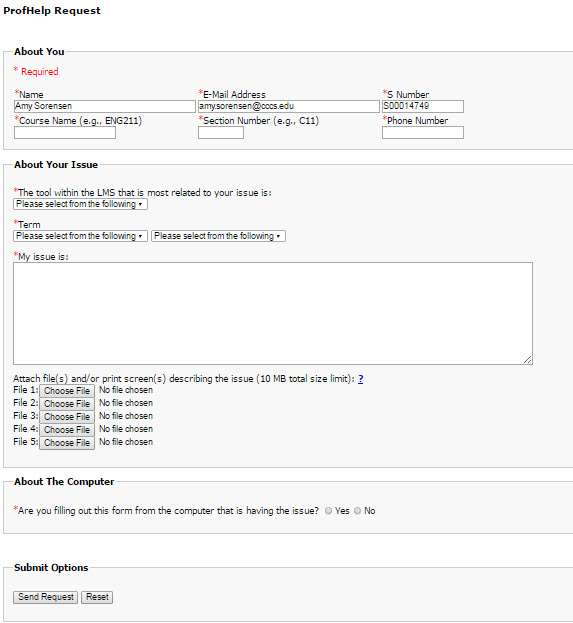 ProfHelp Form with Attachment option